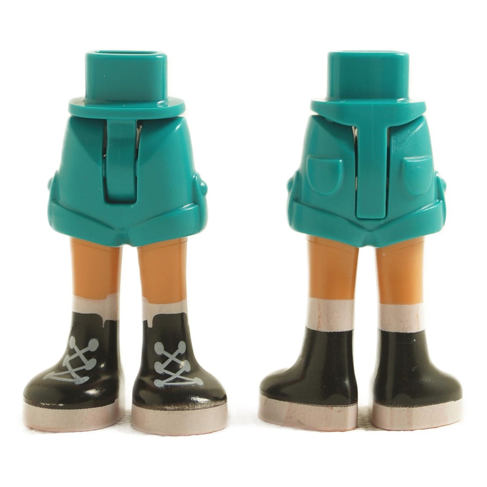 LEGO mini doll hips with dark turquoise shorts and black-and-white boots with a laces pattern