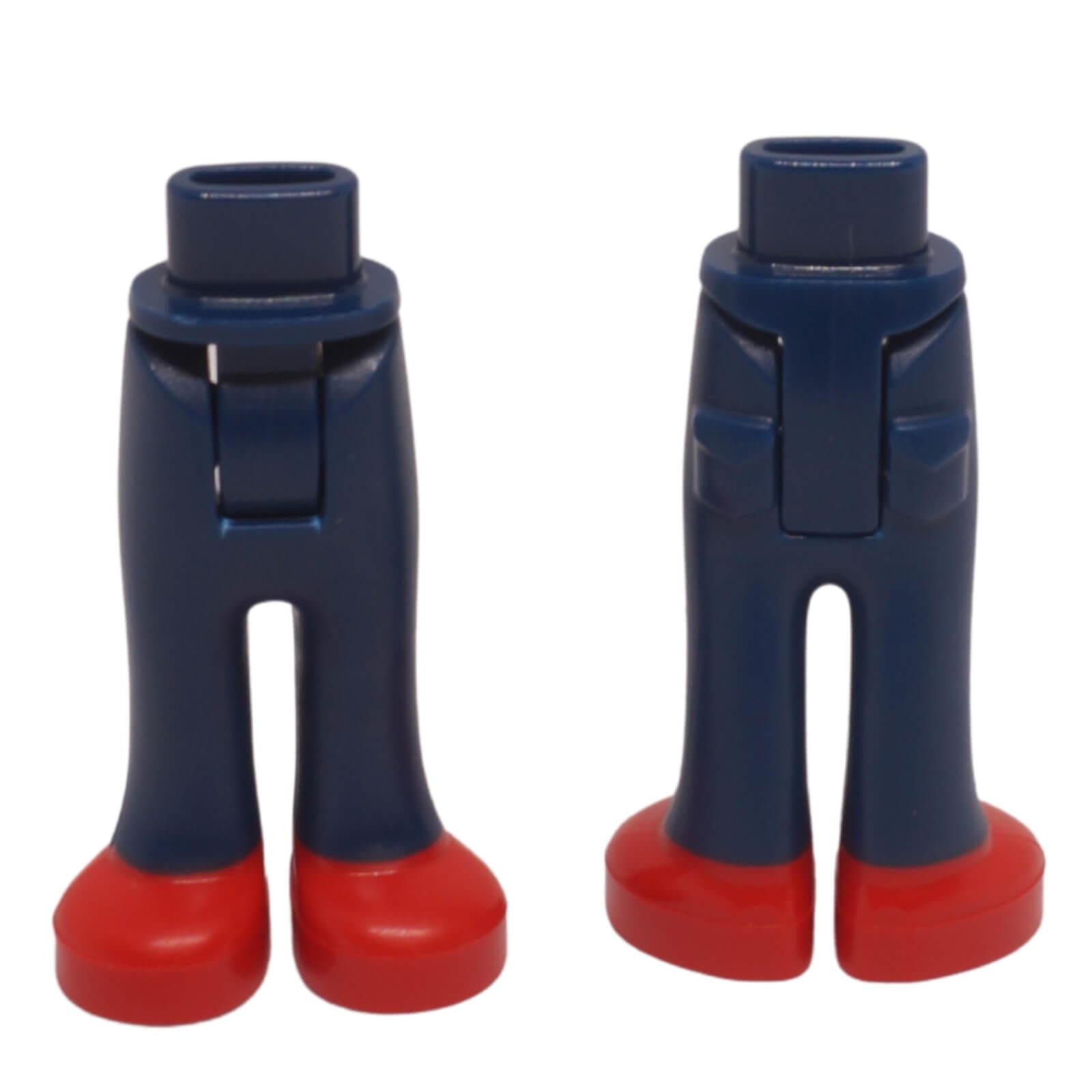 Front and back view of LEGO® mini-doll hips with dark blue trousers and moulded red shoes pattern 92253c00pb69