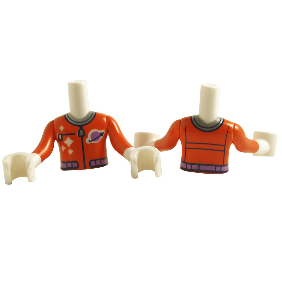 Mini doll boy spacesuit torso in red with classic space logo and printed space-themed details