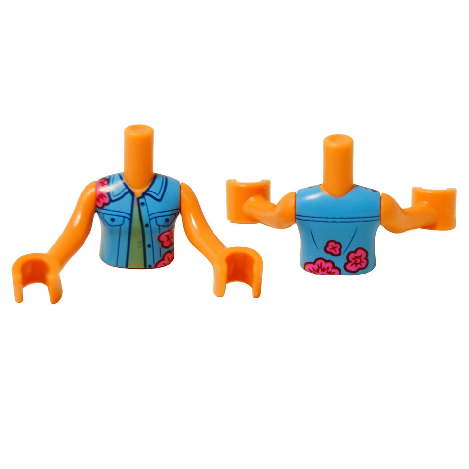 LEGO mini-doll torso FTGpb326c01 with denim vest and pink floral print