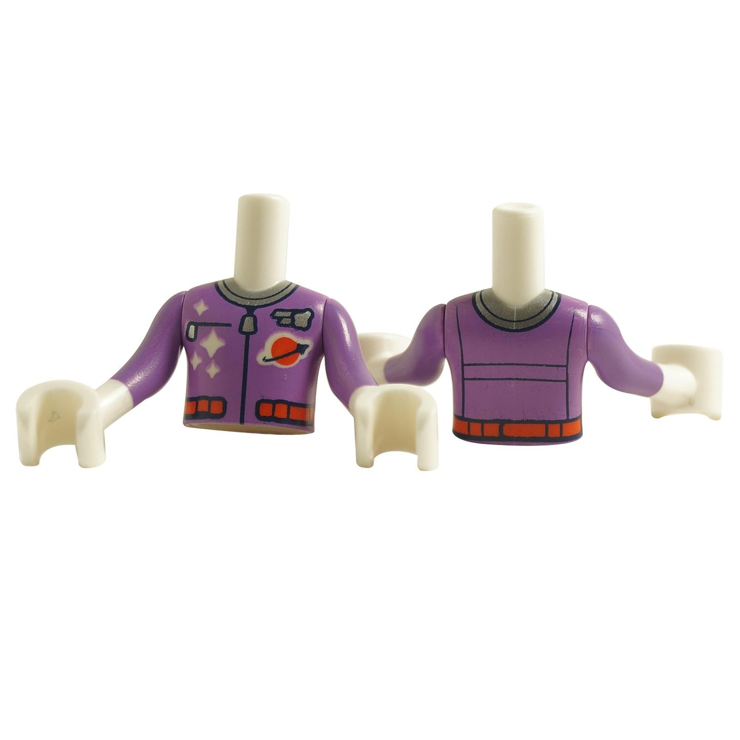 Mini doll female spacesuit torso in purple with classic space logo and printed space-themed details