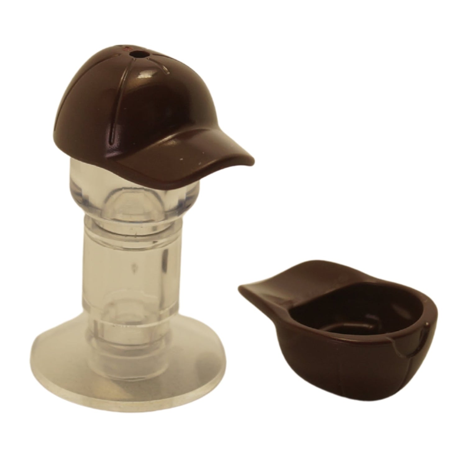 LEGO® minifigure cap with short curved bill, seams and top hole 11303 in dark brown

