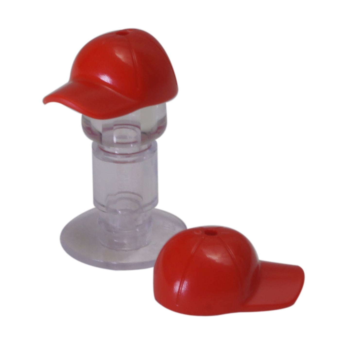 LEGO® minifigure cap with short curved bill, seams and top hole 11303 in red

