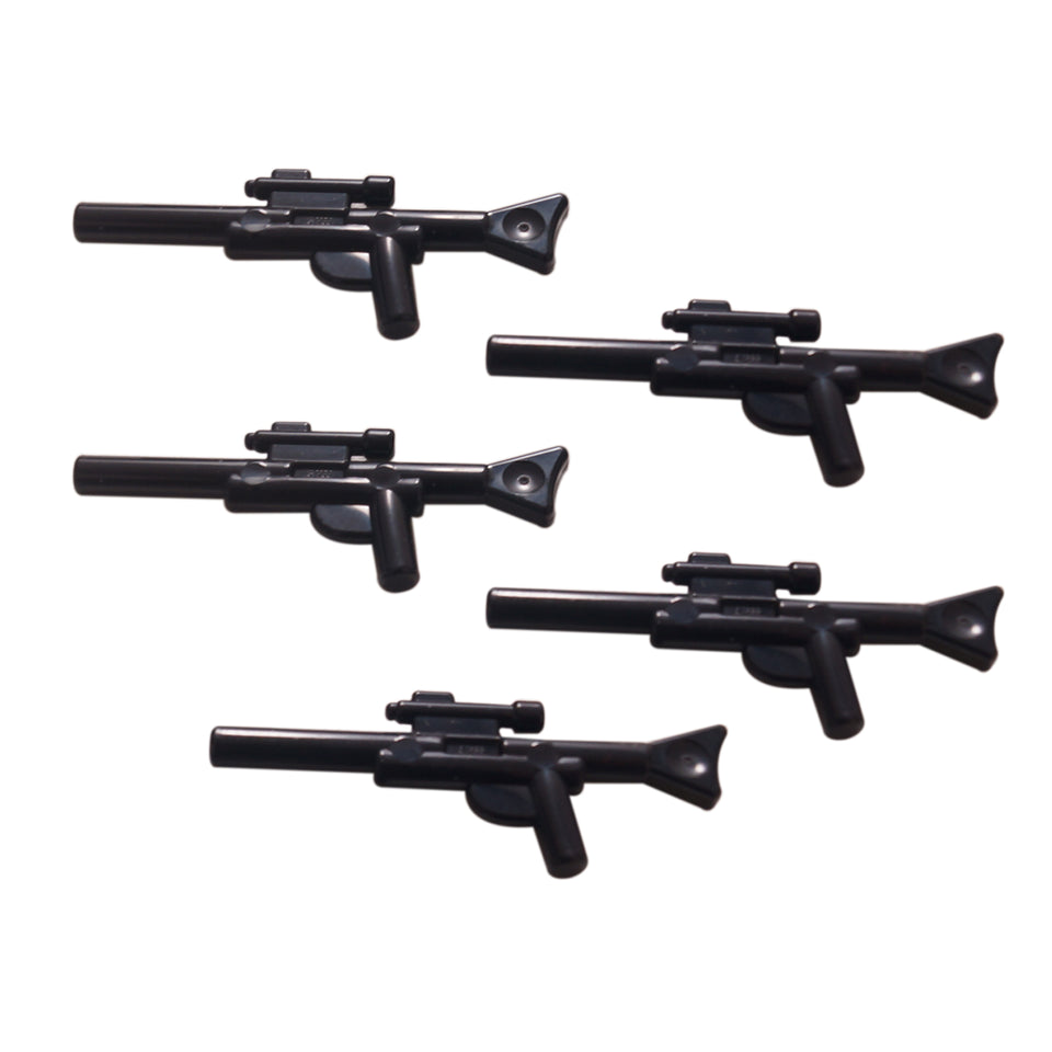 Black long blaster gun accessory for minifigure, Star Wars style

