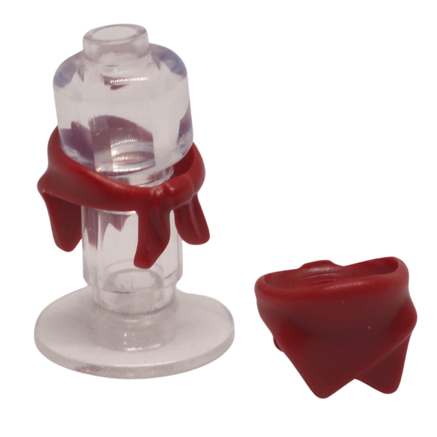 LEGO Minifigure Bandana Scarf part 30133 shown on display stand and side view dark red