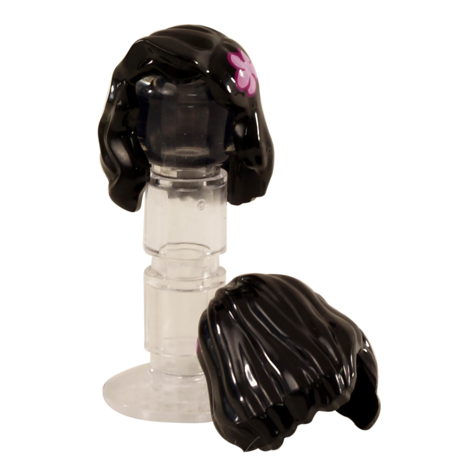 LEGO minifigure hair black mid length pink flower print 85974pb01