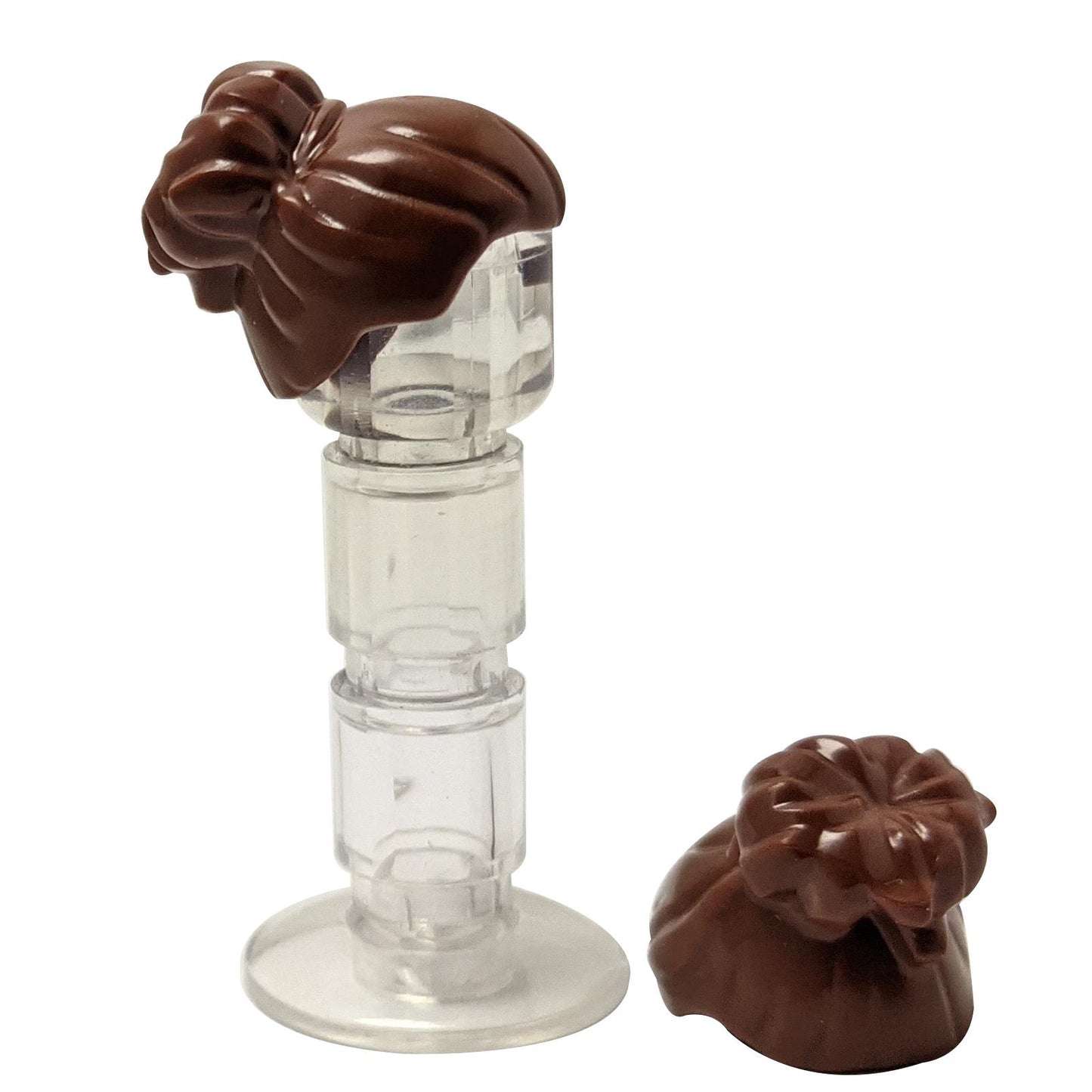 LEGO minifigure female hair with large high bun hairstyle part 27186 reddish brown
