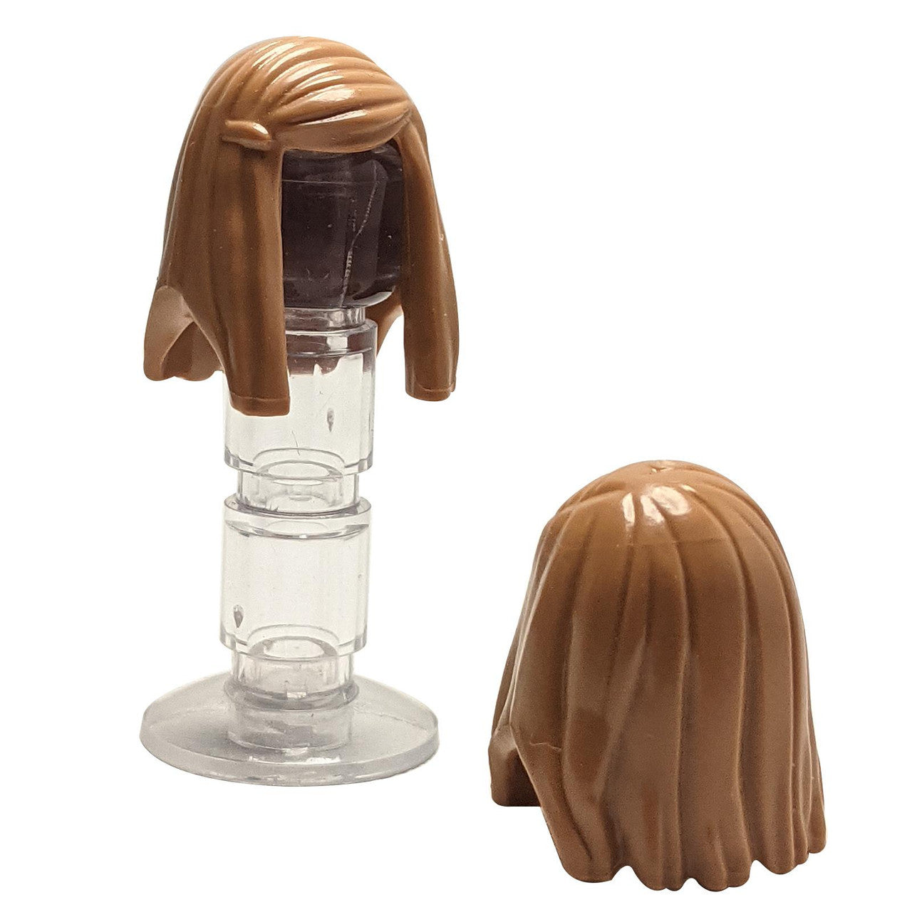LEGO® female long straight hair piece with left side part in medium nougat