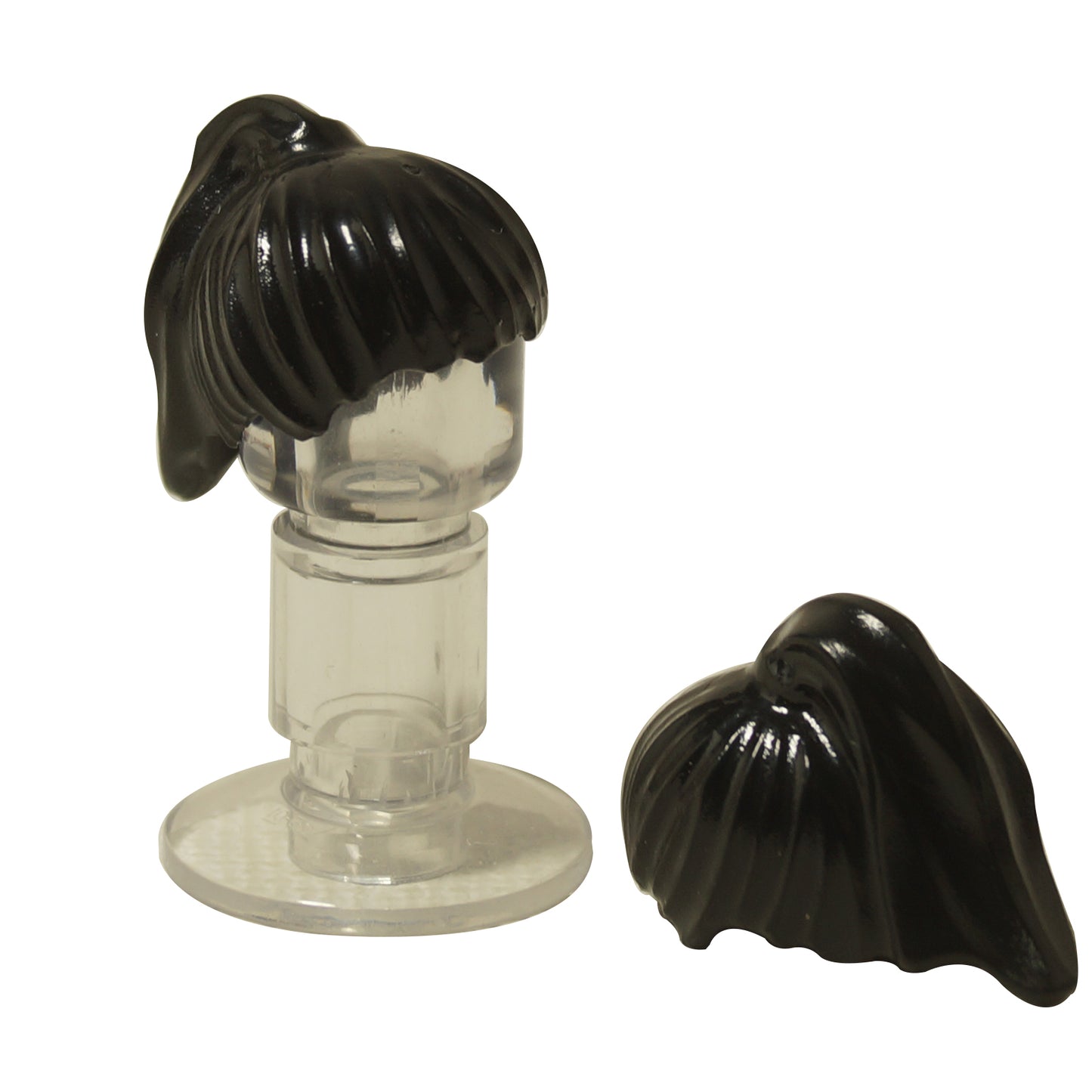 LEGO minifigure female ponytail hair piece in black swept back hairstyle with long ponytail x104