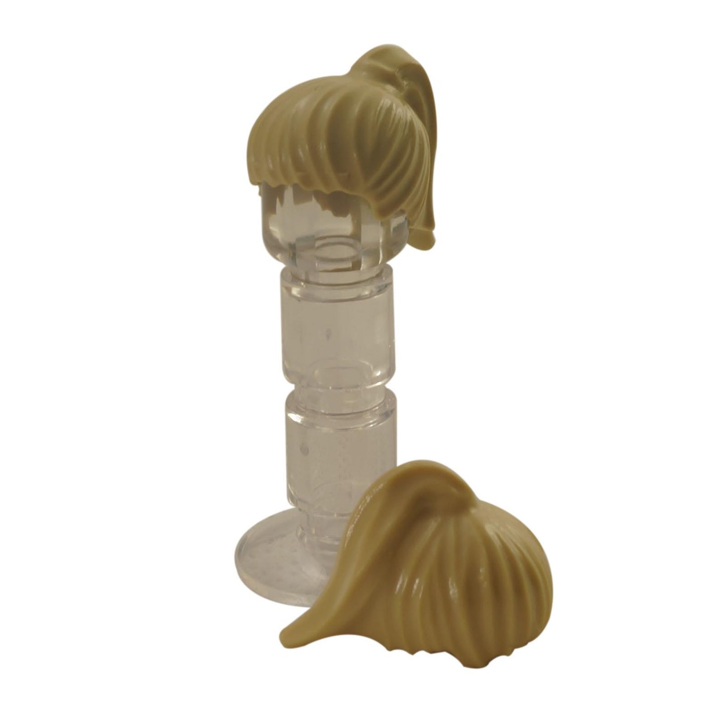 LEGO minifigure female ponytail hair piece in tan swept back hairstyle with long ponytail x104
