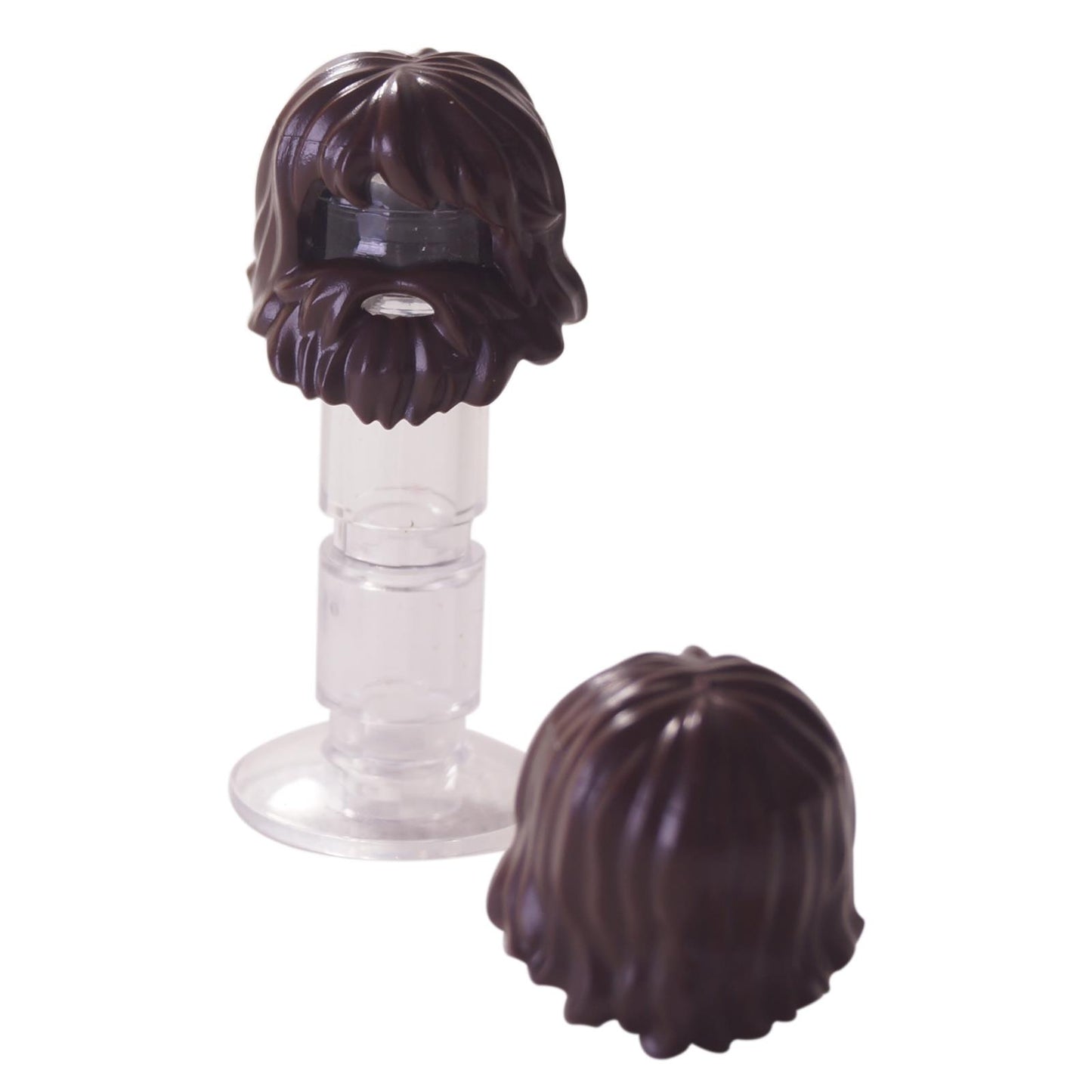 LEGO minifigure shaggy hair with molded beard and mouth hole in dark brown 87999