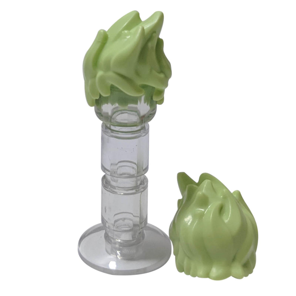 LEGO minifigure hair piece with tousled and spiked up hairstyle in yellowish green part 25411