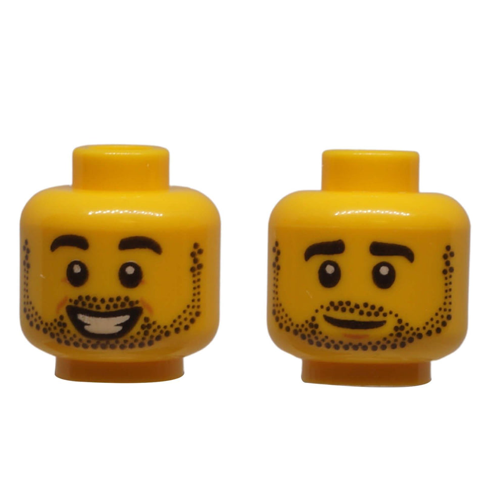 LEGO® minifigure head 3626pb2143 dual sided beard stubble smile and slight grin print