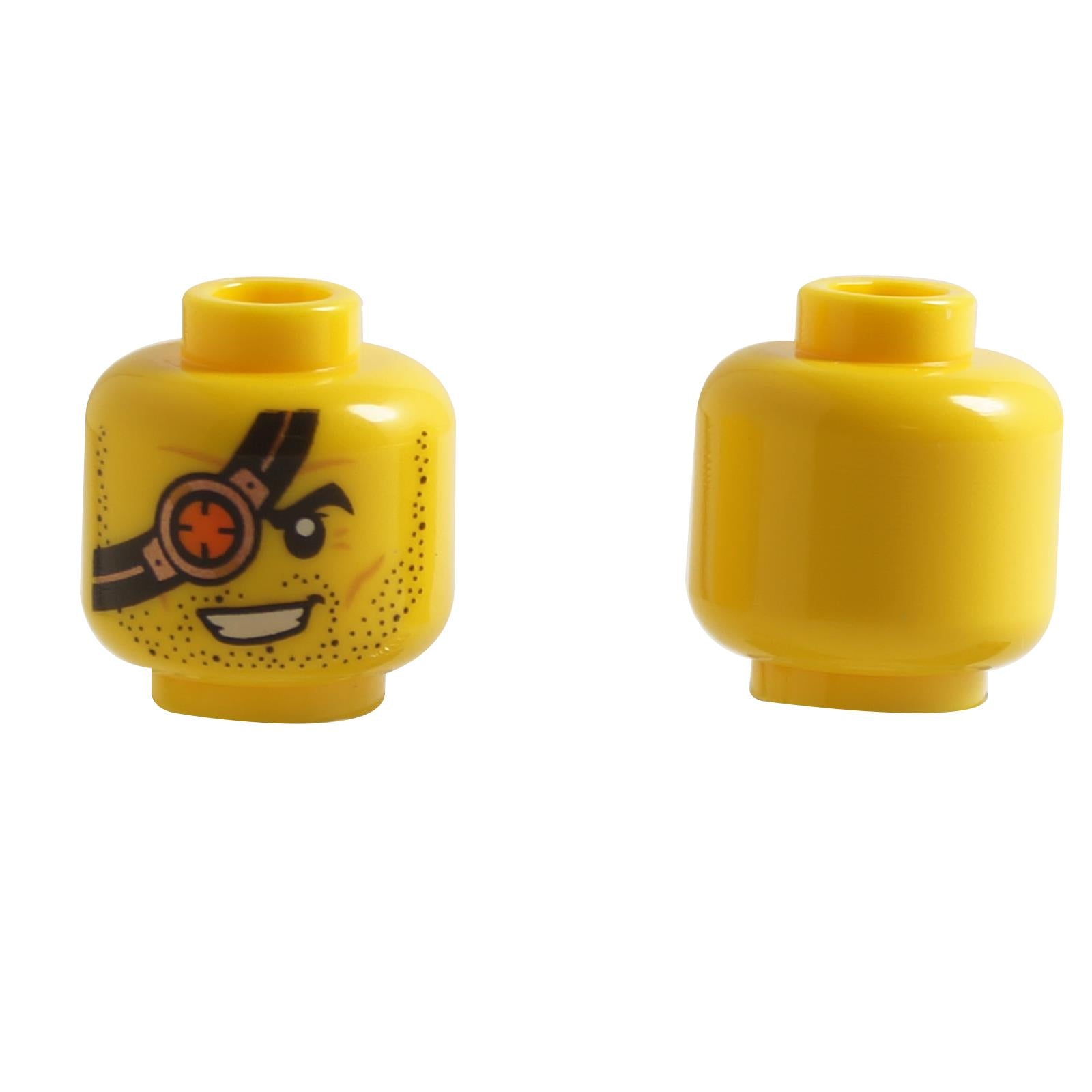Minifigure head with beard stubble print and black eye patch over one eye