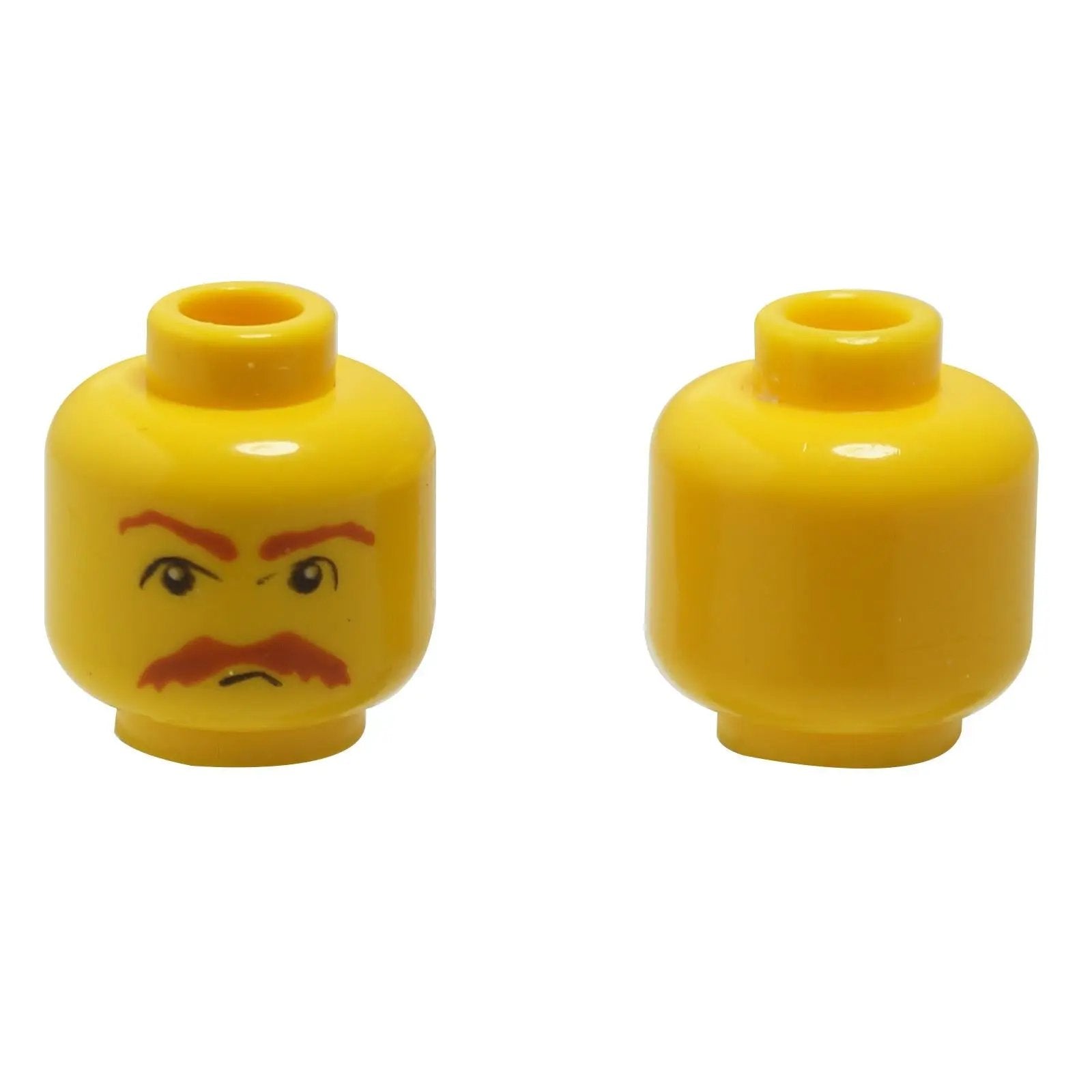Minifigure head with brown bushy moustache and matching eyebrows pattern, featuring a stern facial expression on a yellow head element