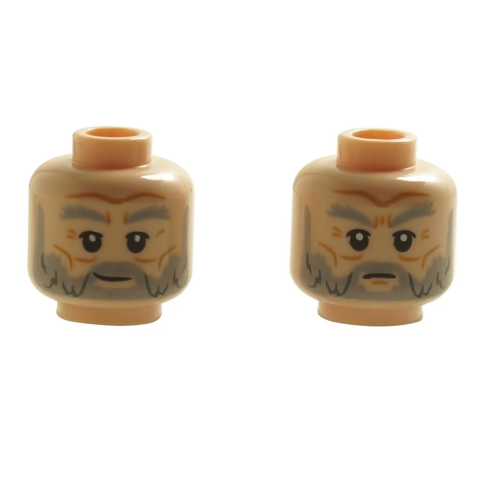 Light nougat minifigure head with dual-sided elderly man expressions and gray beard print