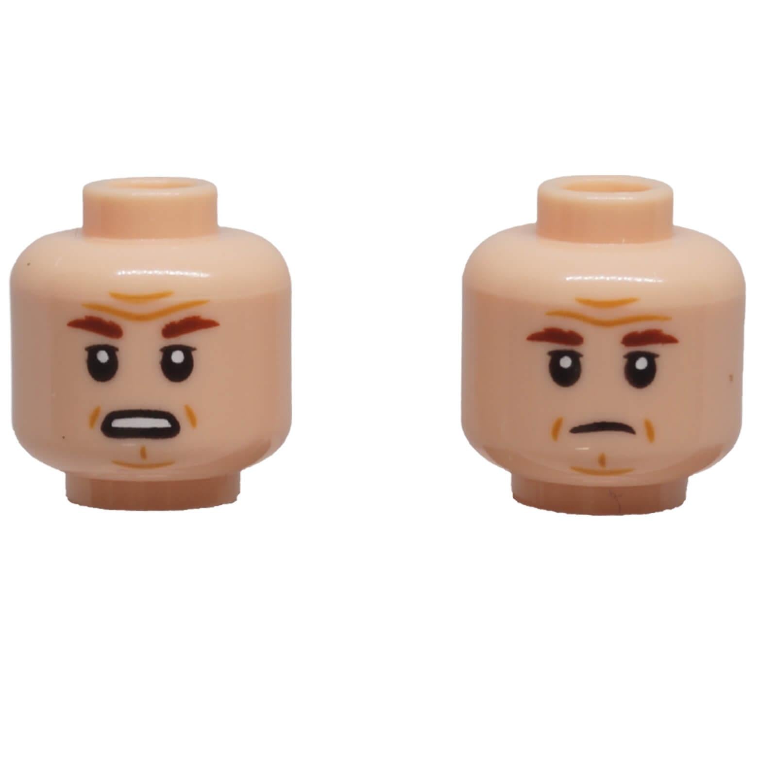 LEGO minifigure head 3626pb3994 with dual-sided frown and open-mouth scowl expressions