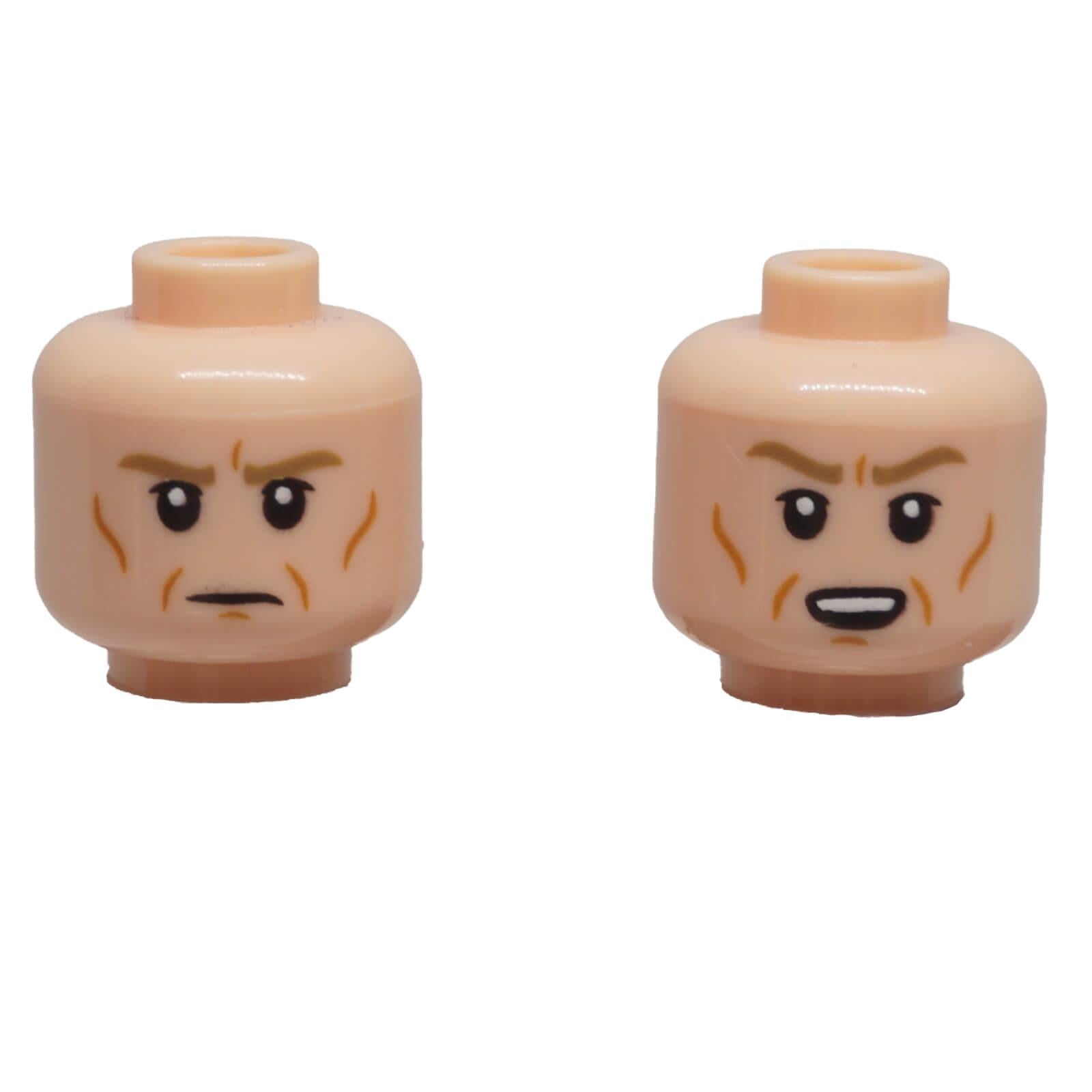 LEGO minifigure head 3626pb3997 with dual-sided frown and open-mouth scowl expressions
