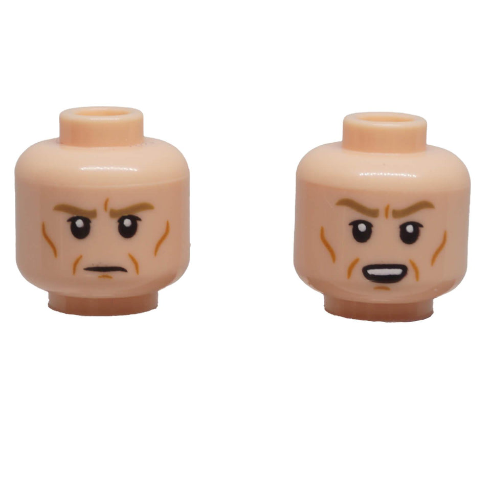 LEGO minifigure head 3626pb3997 with dual-sided frown and open-mouth scowl expressions