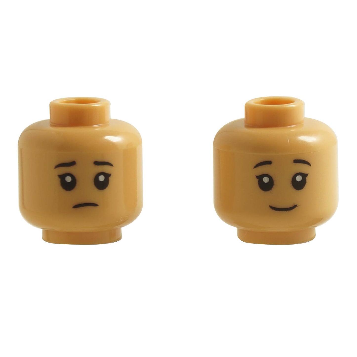 Minifigure head with dual-sided facial print featuring grin on one side and frown expression on reverse