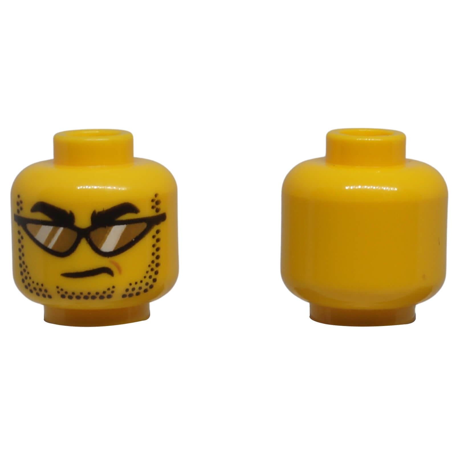 LEGO minifigure head 3626pb3545 with glasses, stubble, and stern expression