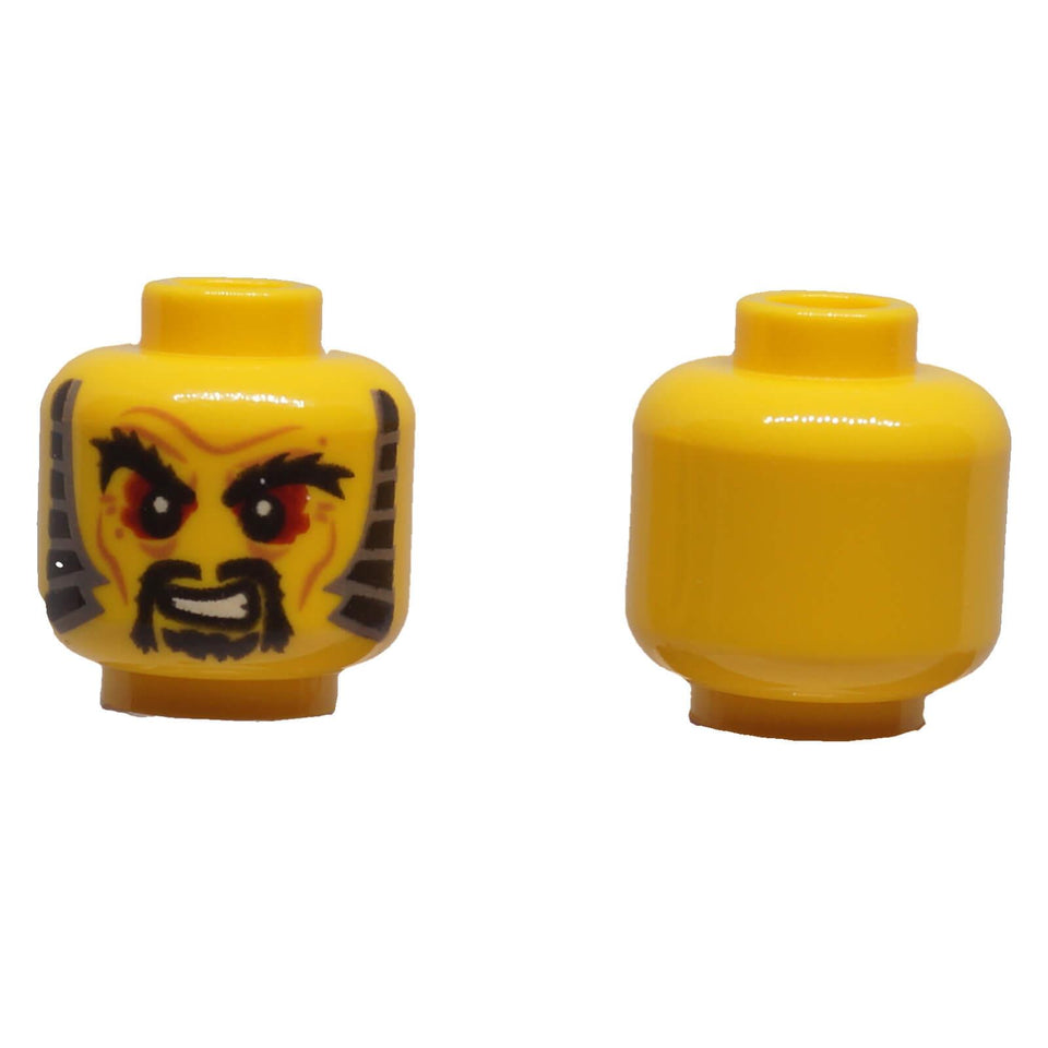 LEGO® minifigure head 3626pb1324 showing moustache, goatee, sideburns, bushy eyebrows and plain reverse
