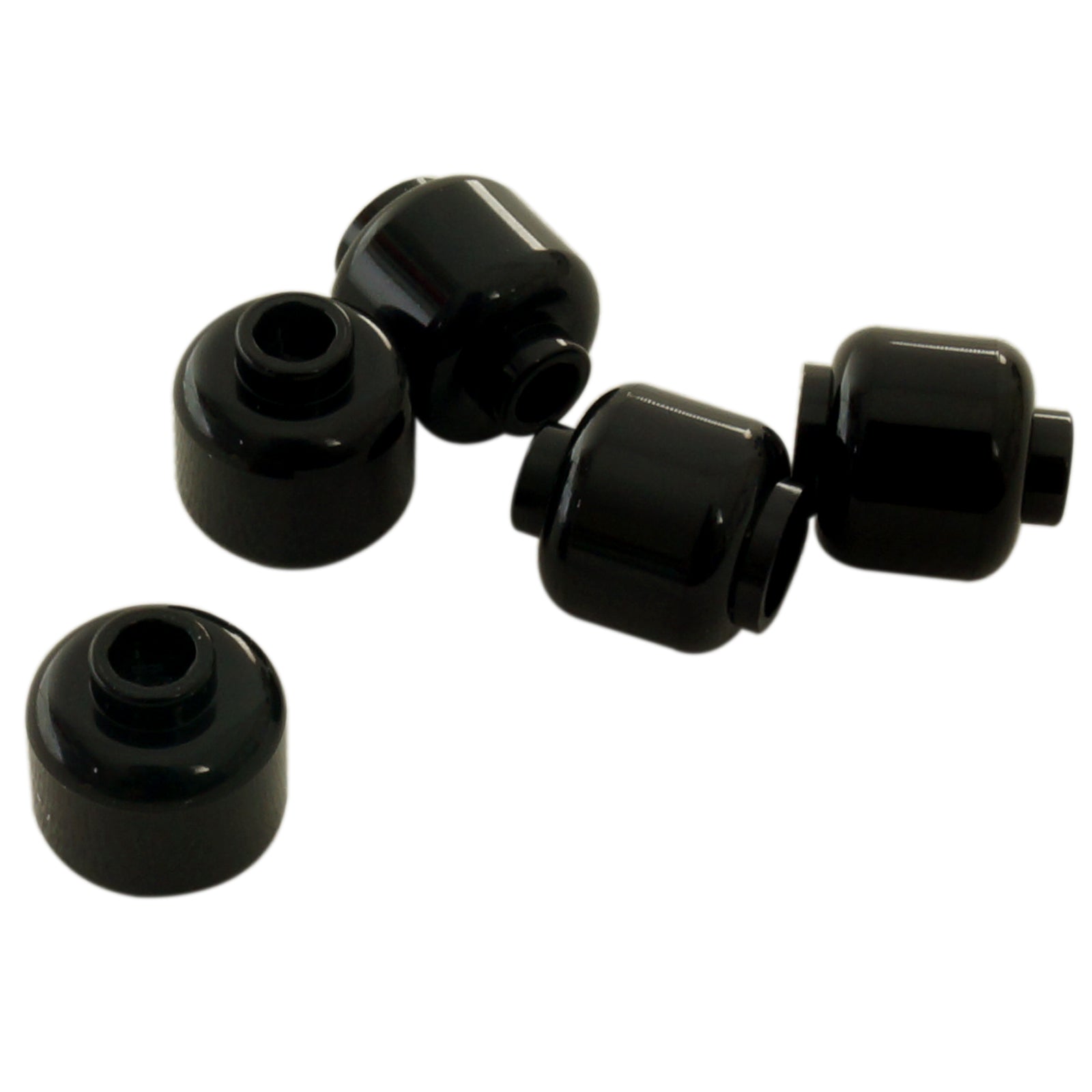 Plain black minifigure head with smooth cylindrical shape, stud on top and hollow underside