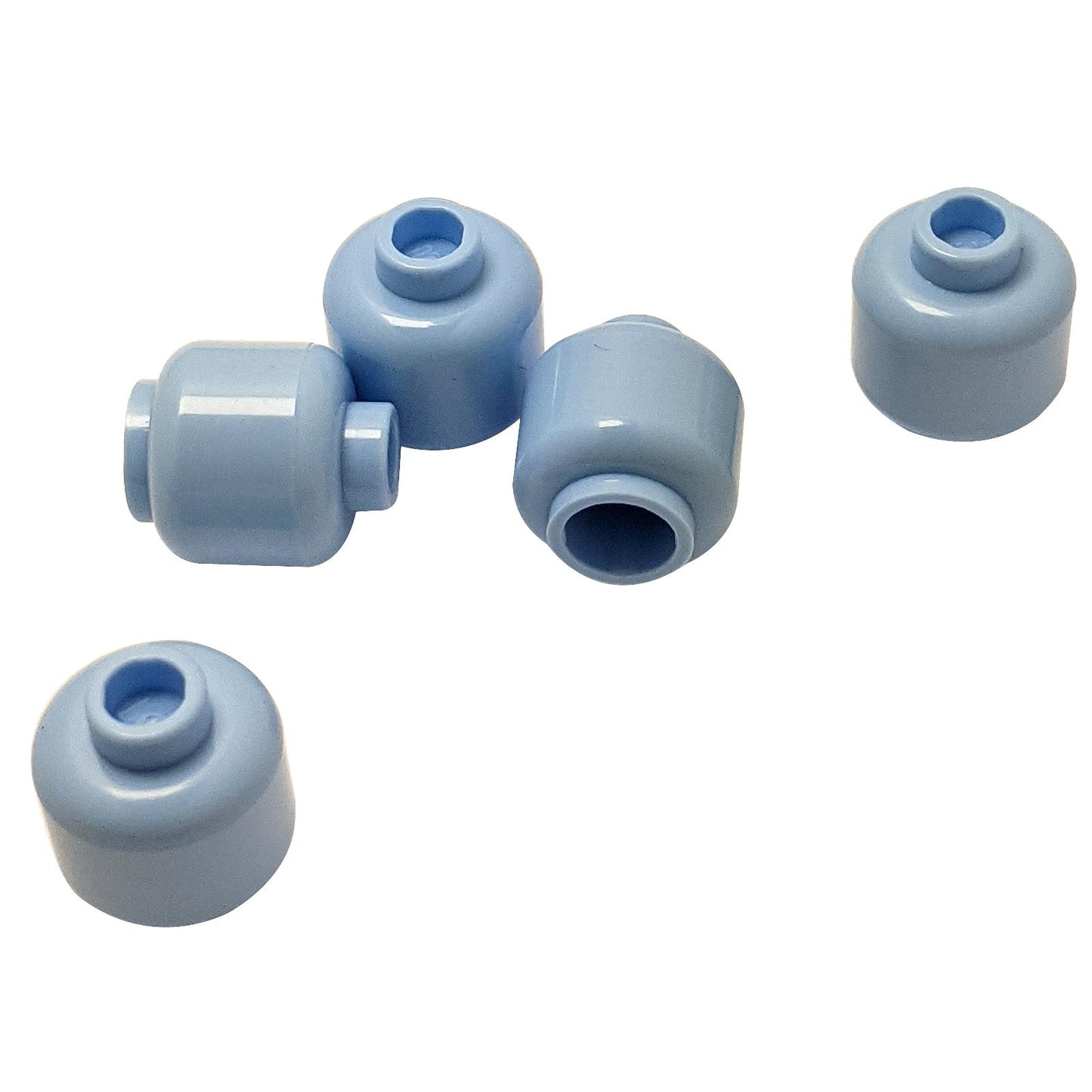 Plain bright light blue minifigure head with smooth cylindrical shape, stud on top and hollow underside