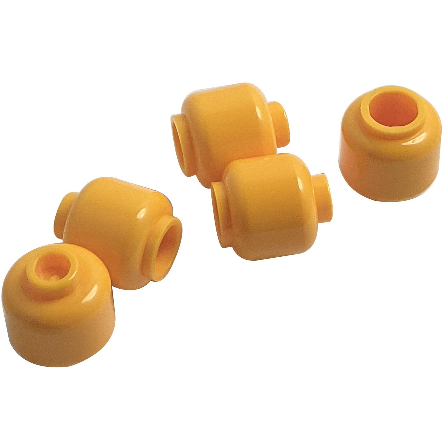 Plain bright light orange minifigure head with smooth cylindrical shape, stud on top and hollow underside