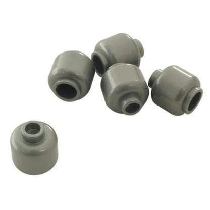 Plain flat silver minifigure head with smooth cylindrical shape, stud on top and hollow underside