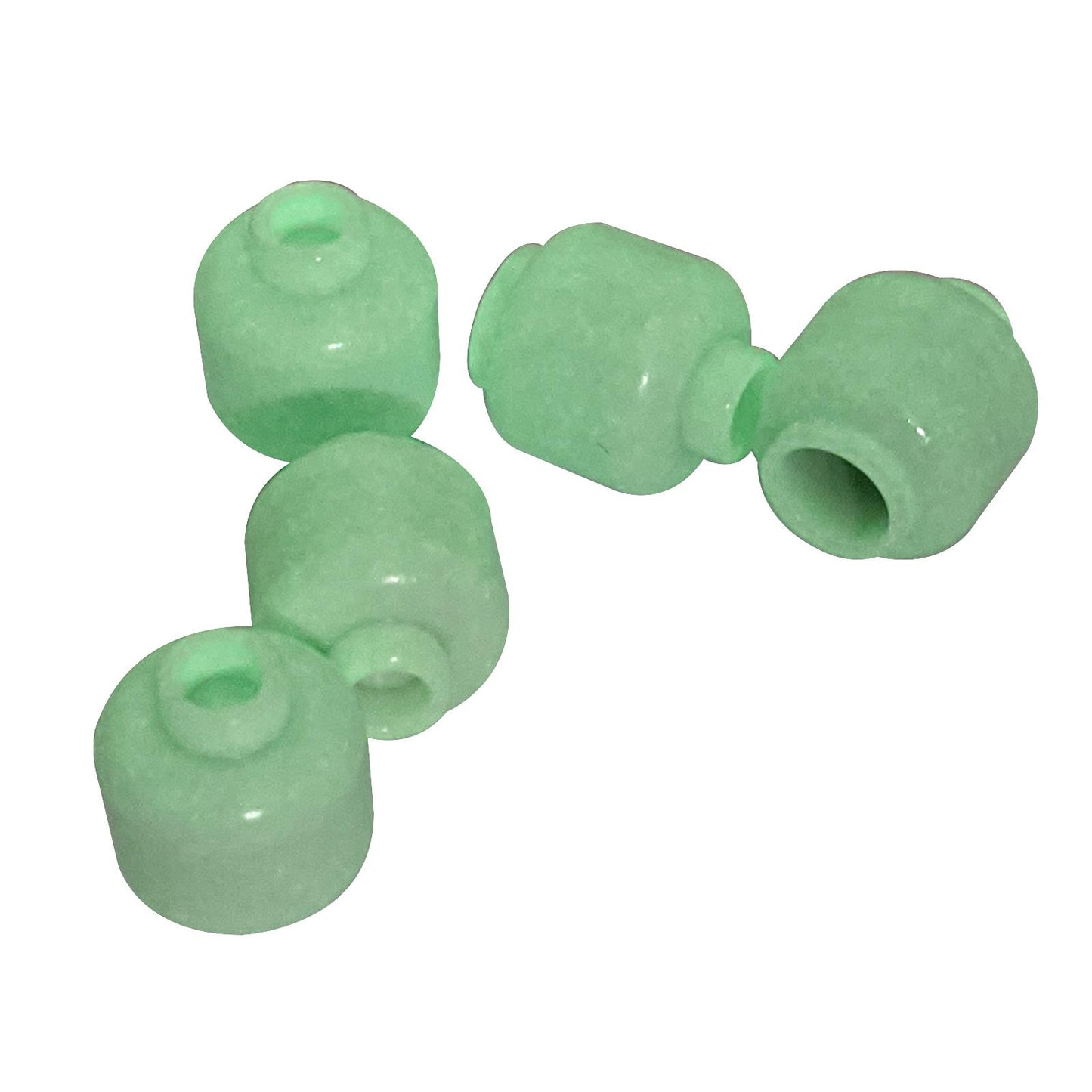 Plain glow in the dark white minifigure head with smooth cylindrical shape, stud on top and hollow underside