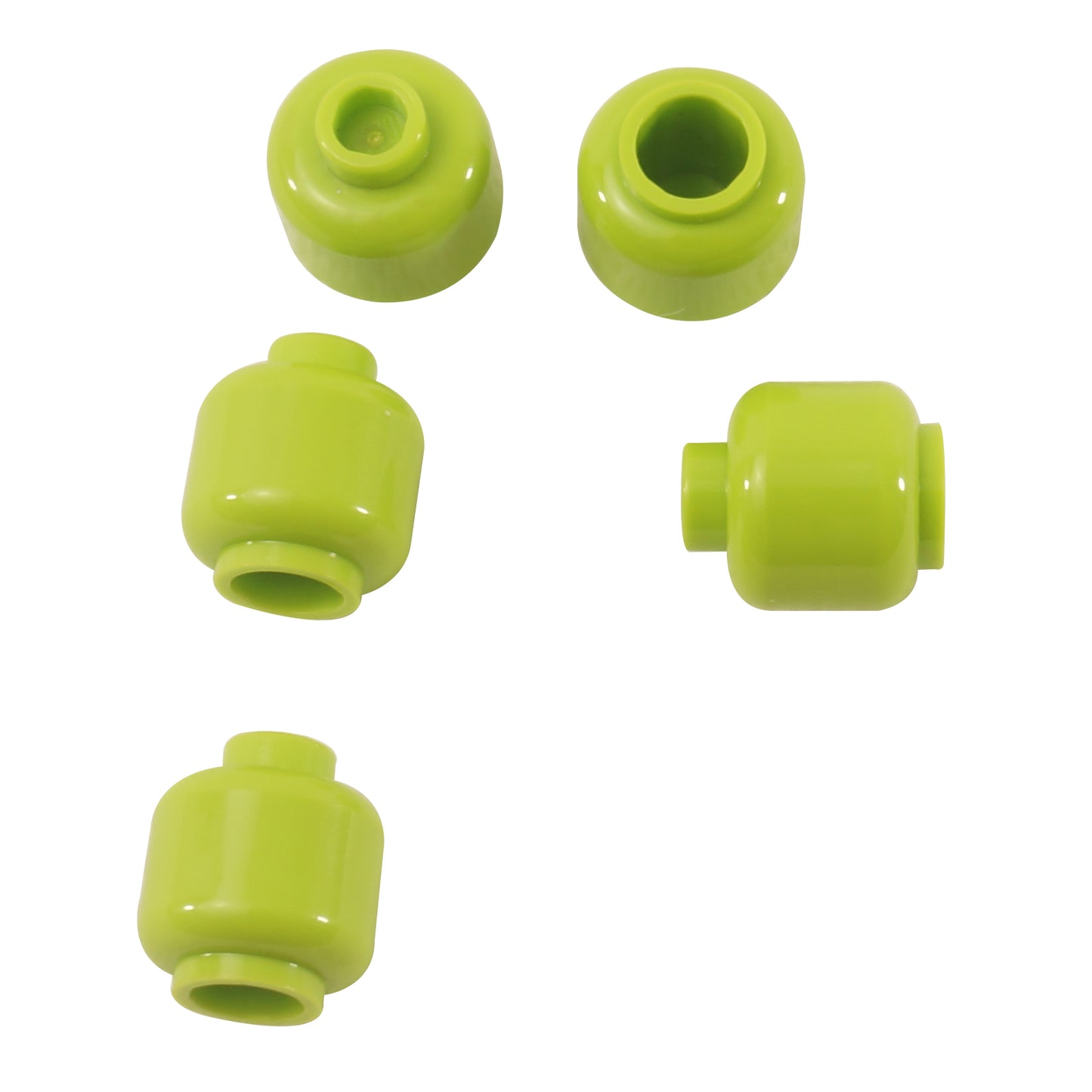 Plain lime minifigure head with smooth cylindrical shape, stud on top and hollow underside