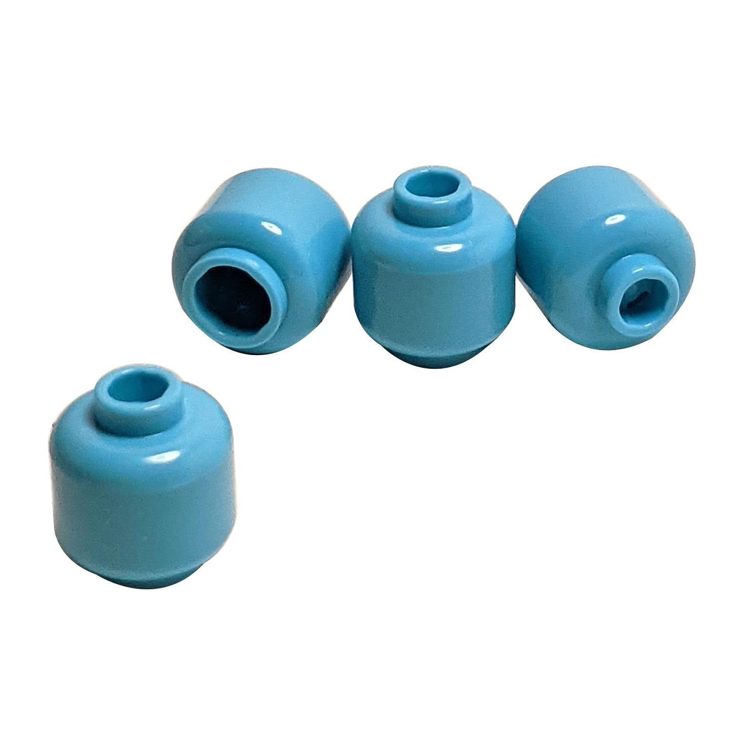 Plain medium azure minifigure head with smooth cylindrical shape, stud on top and hollow underside