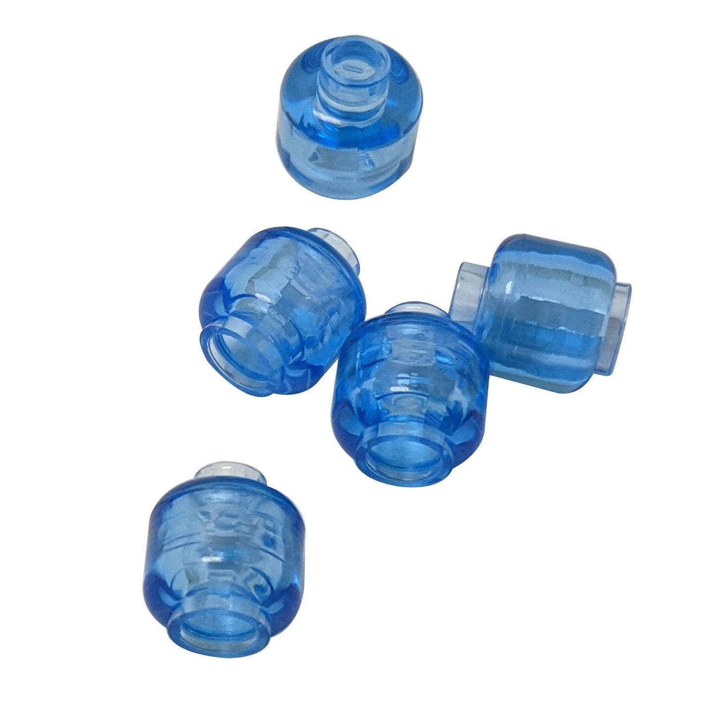 Transparent dark blue plain minifigure head with smooth cylindrical shape, stud on top and hollow underside