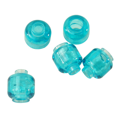 Transparent light blue plain minifigure head with smooth cylindrical shape, stud on top and hollow underside
