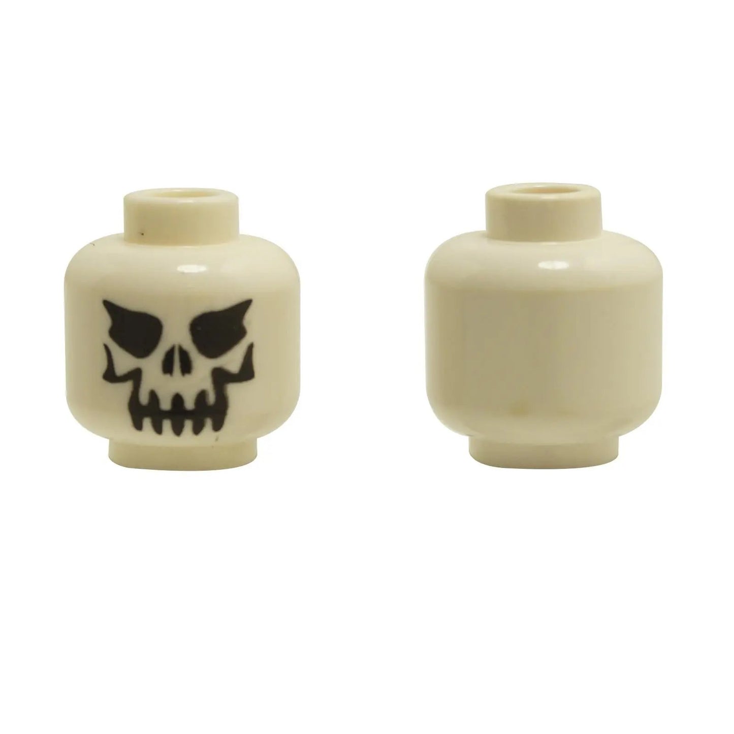 Minifigure skull head with evil expression, black printed eyebrows and detailed teeth pattern