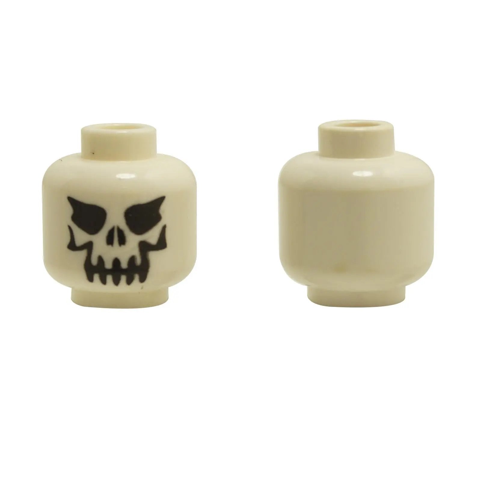 Minifigure skull head with evil expression, black printed eyebrows and detailed teeth pattern