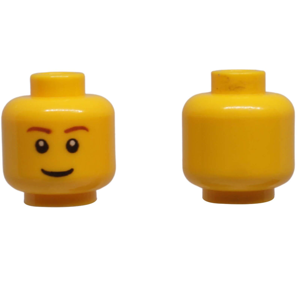 LEGO minifigure head with brown eyebrows and thin grin expression 3626pb0121