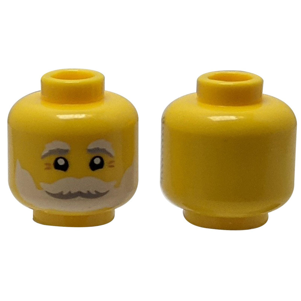 LEGO® minifigure head with white and gray beard, matching moustache and smiling expression