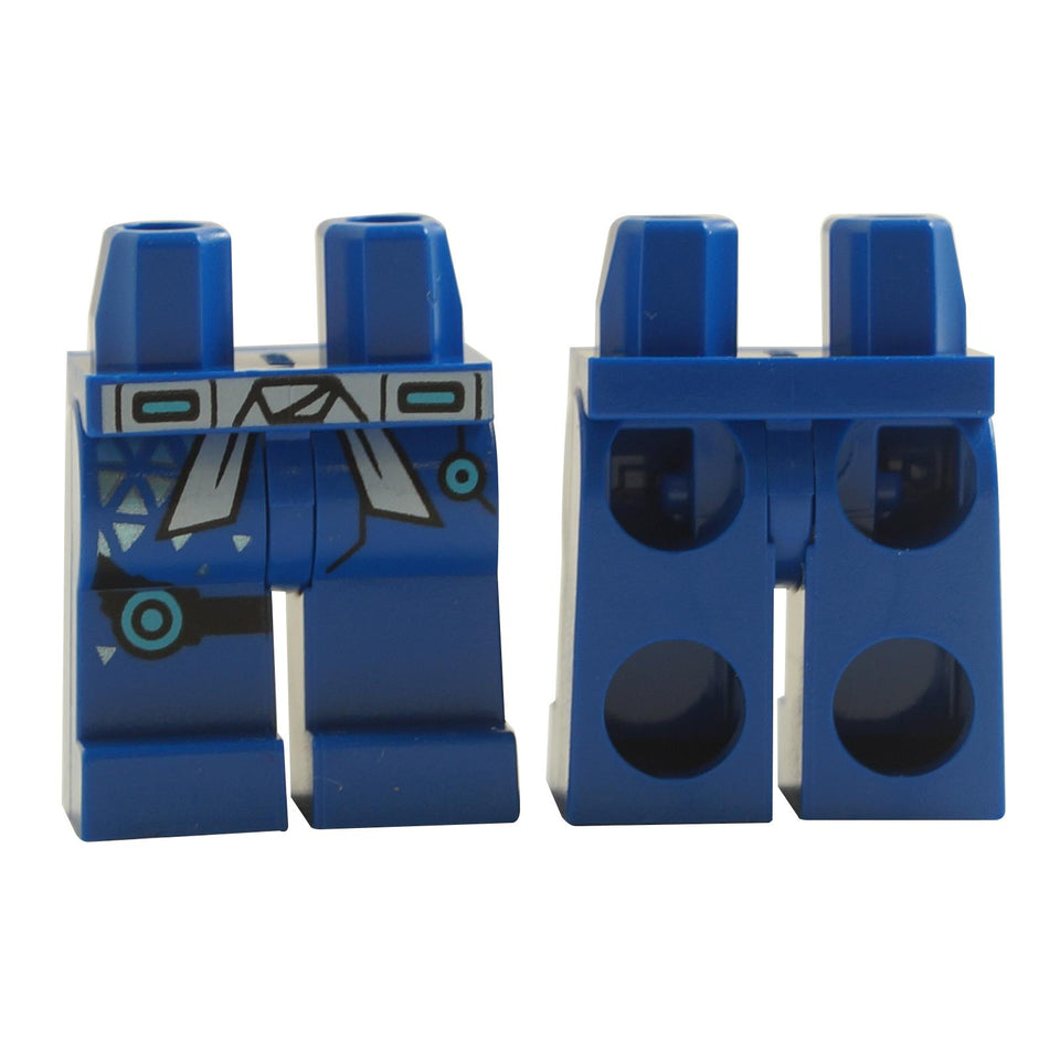 Minifigure hips and legs with white sash, silver triangle details and black belt pattern on the right knee