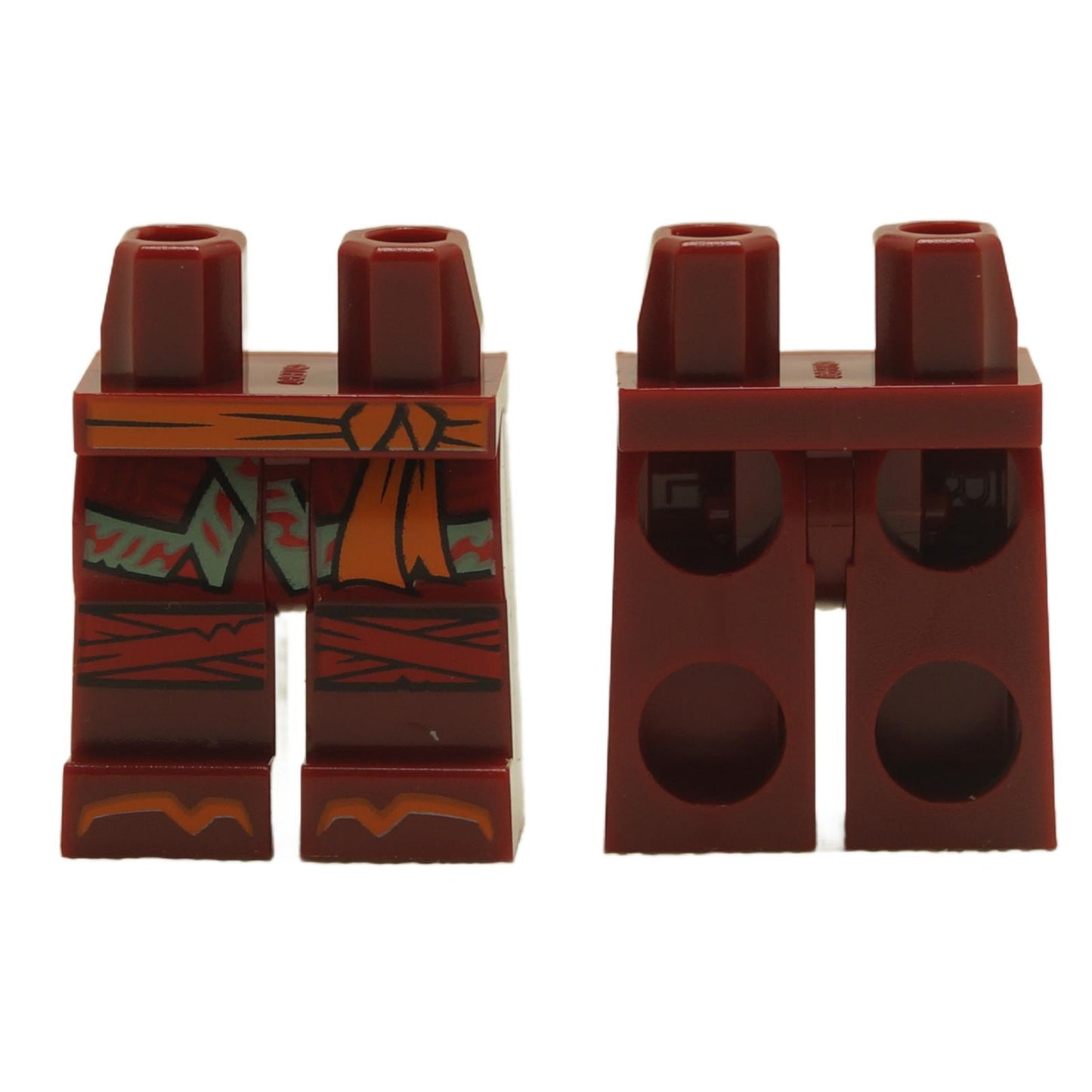 Minifigure hips and legs with printed orange sash and detailed knee wrappings