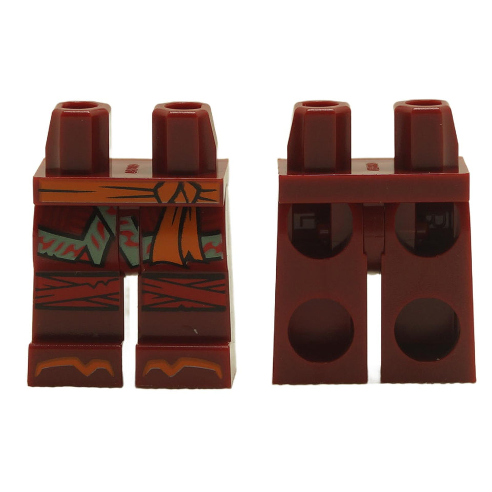 Minifigure hips and legs with printed orange sash and detailed knee wrappings