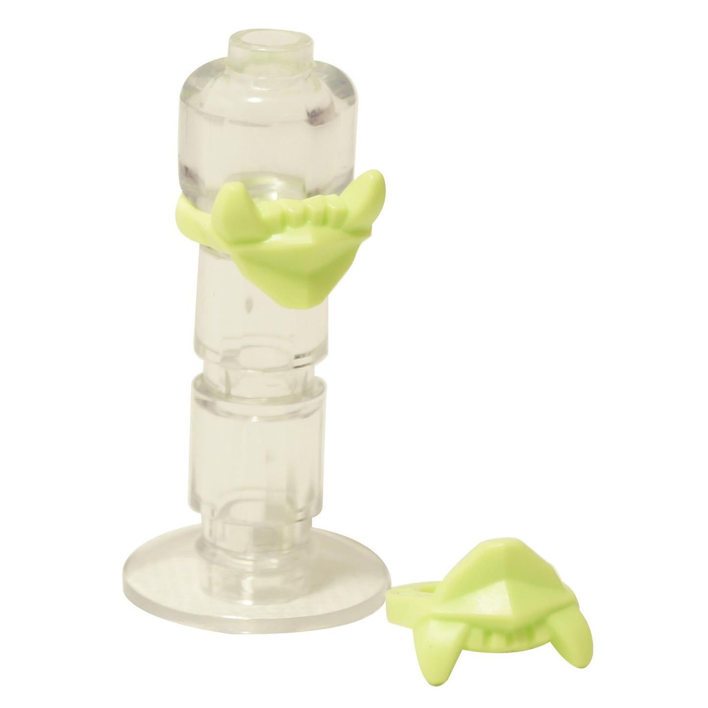 LEGO minifigure lower jaw piece with sharp fangs in yellowish green monster creature part
