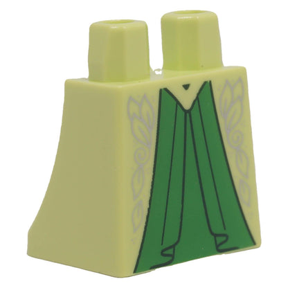 LEGO® minifigure skirt 36036pb106 front view with green ruffles and silver leaf filigree