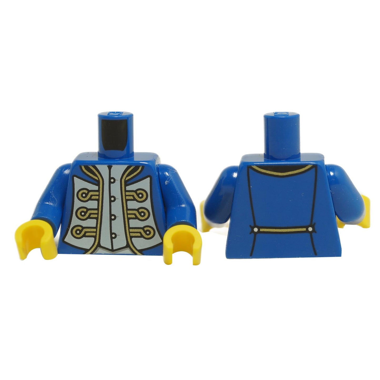 LEGO minifigure torso with a blue imperial governor's coat, gold detailing, and yellow elements.