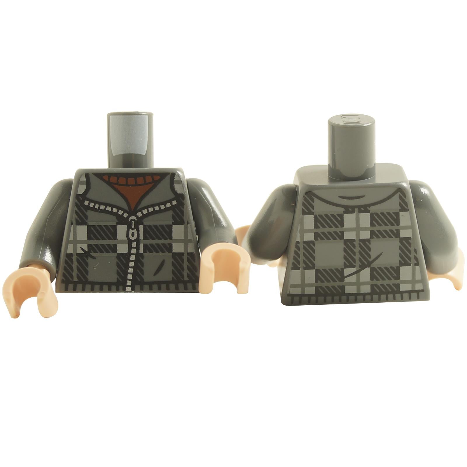 LEGO torso with a classic plaid jacket pattern featuring black and light bluish gray squares.