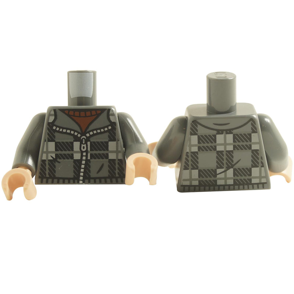 LEGO torso with a classic plaid jacket pattern featuring black and light bluish gray squares.