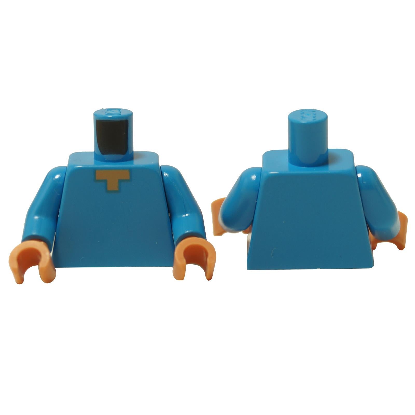 Light blue minifigure torso with pixelated light nougat neck print and tan hands, front and back view
