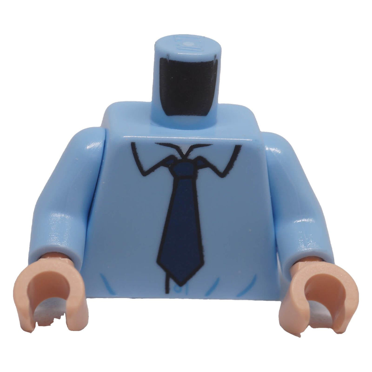 LEGO minifigure torso 973pb4918c01 front with loose collar and dark blue tie print