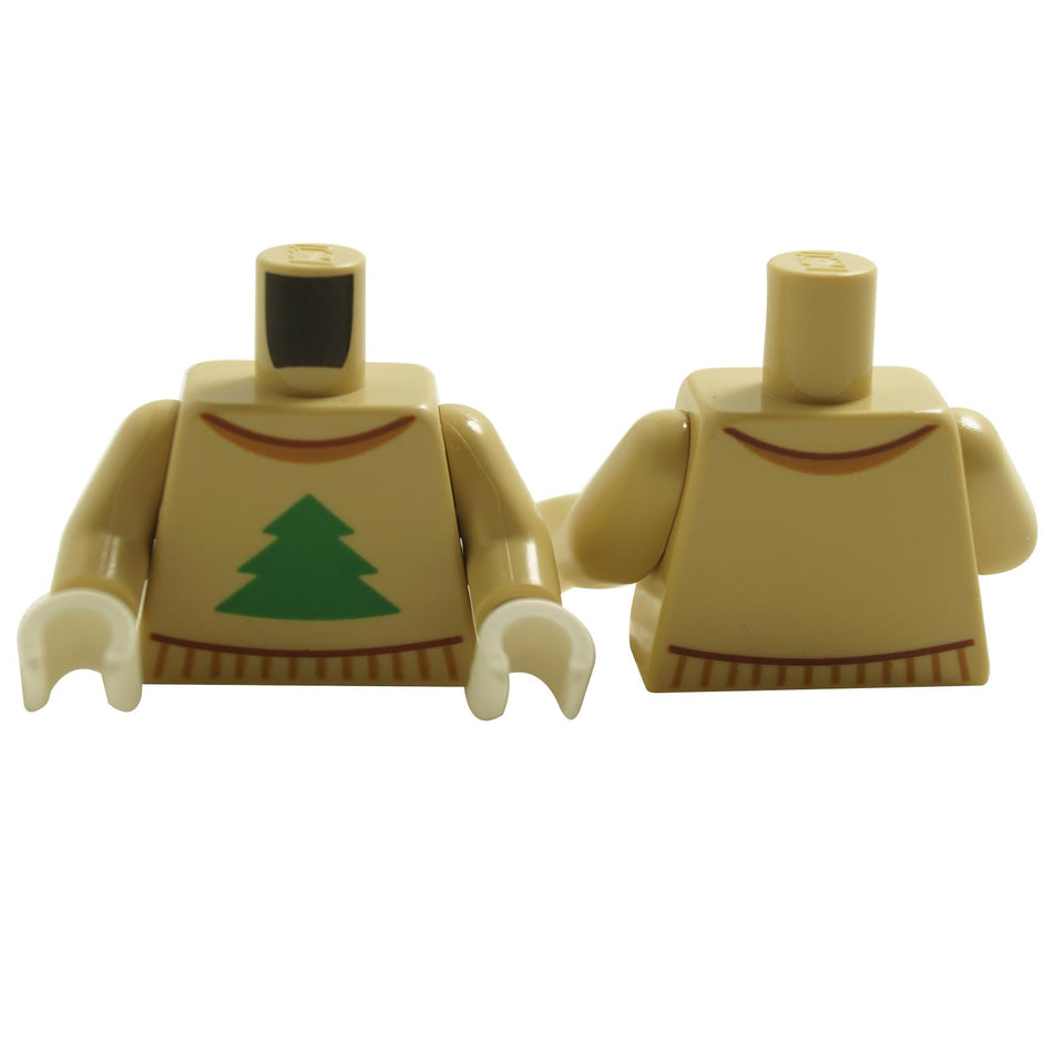  tan LEGO minifigure torsos with a sweater design featuring a green pine tree pattern.